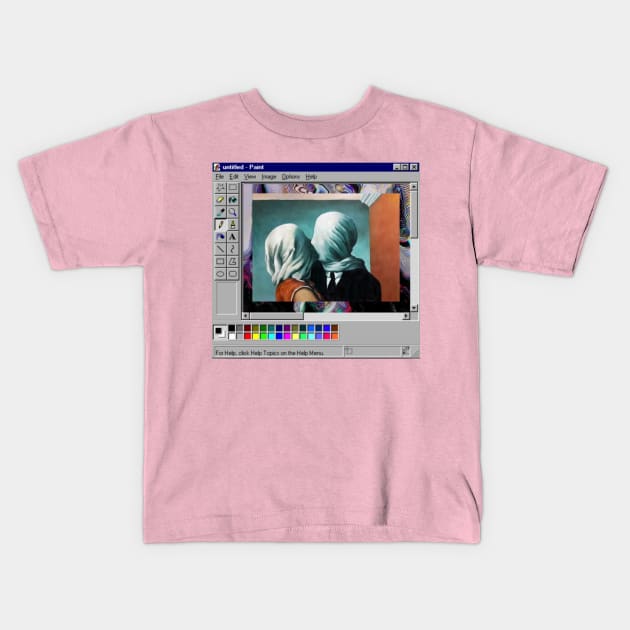 Rene Magritte Vaporwave Microsoft paint Kids T-Shirt by isarol